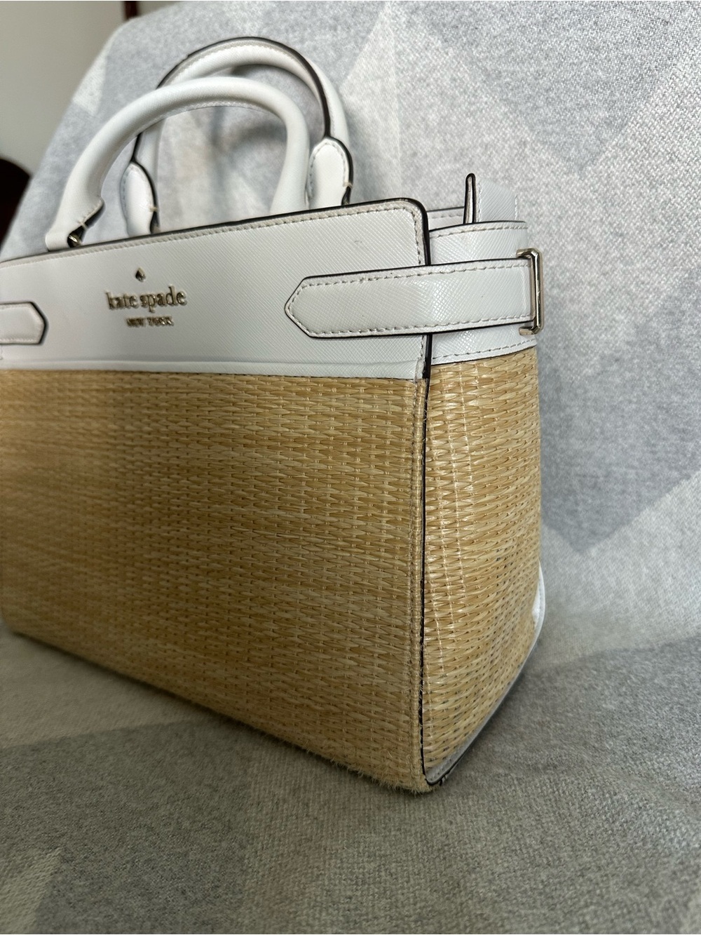kate spade New York Staci straw medium satchel in white dove - Picture 3 of 15